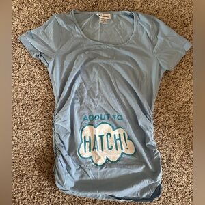 “About to HATCH!” Light blue MATERNITY t-shirt